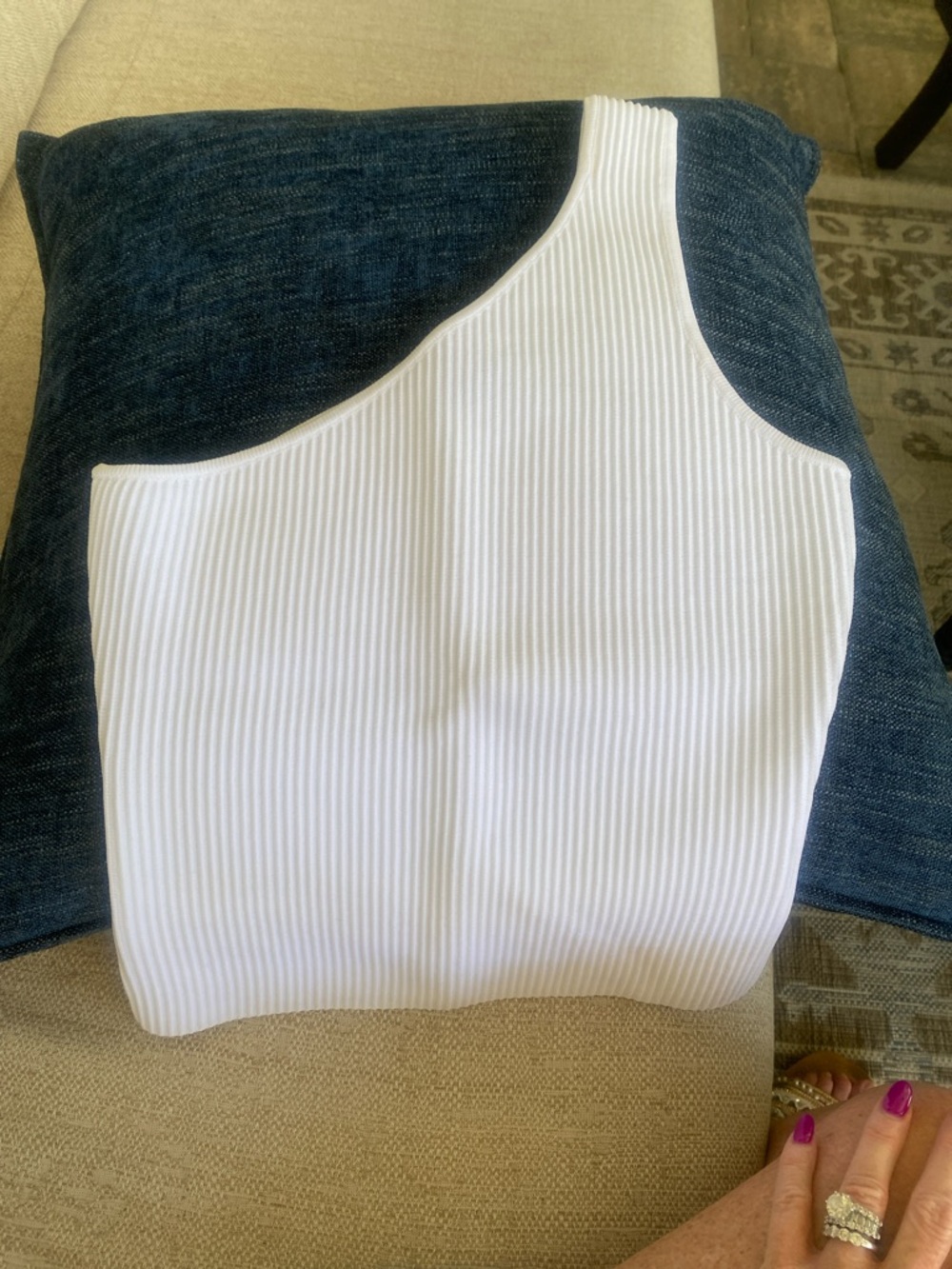 Sincerely Jules Ribbed White One-Shoulder Knit Top